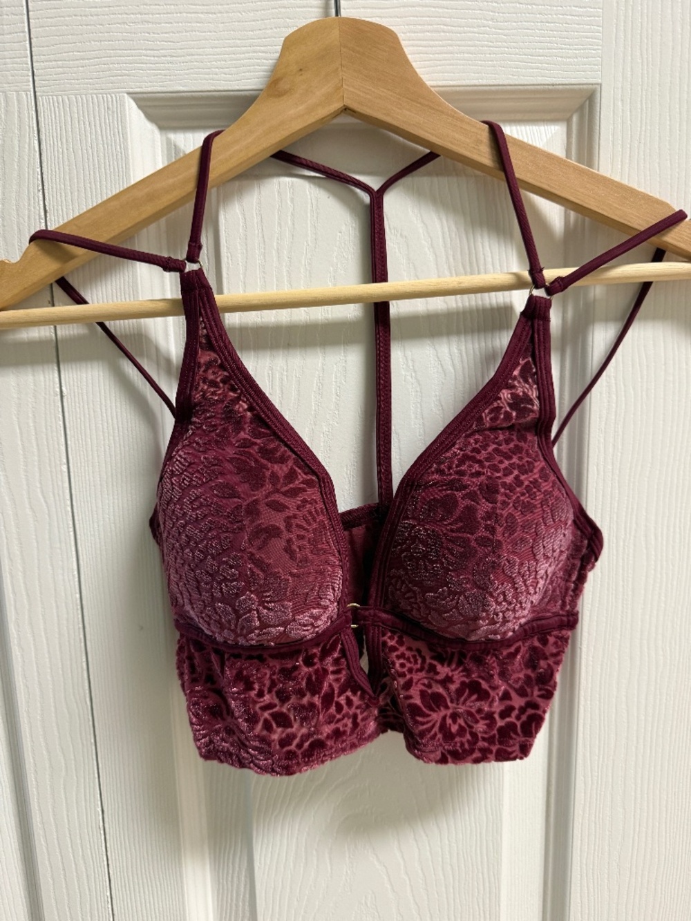 Victoria’s Secret PINK Burgundy Velvet Floral Bralette Racerback Bra